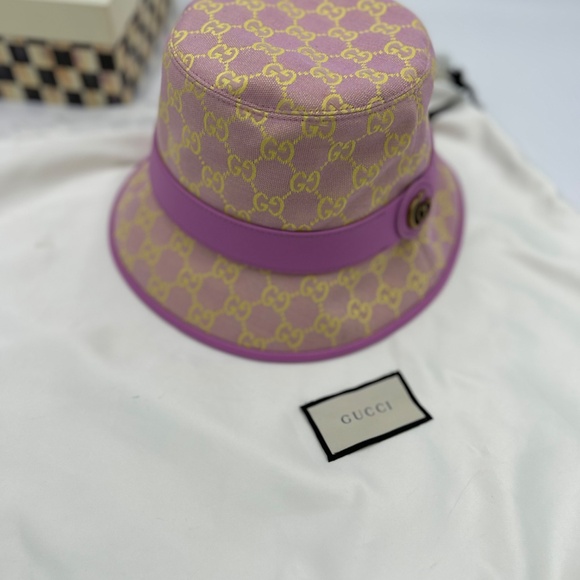 Women’s Gucci GG logo leather/canvas bucket hat, size medium, made in Italy - Picture 3 of 8